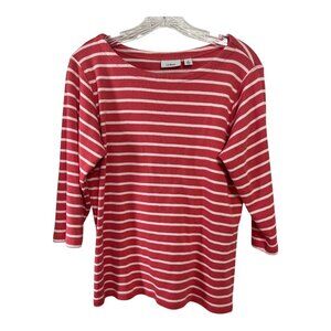 L.L. Bean Women’s Size L Long-Sleeve Boatneck Tee – Deep Coral Stripe